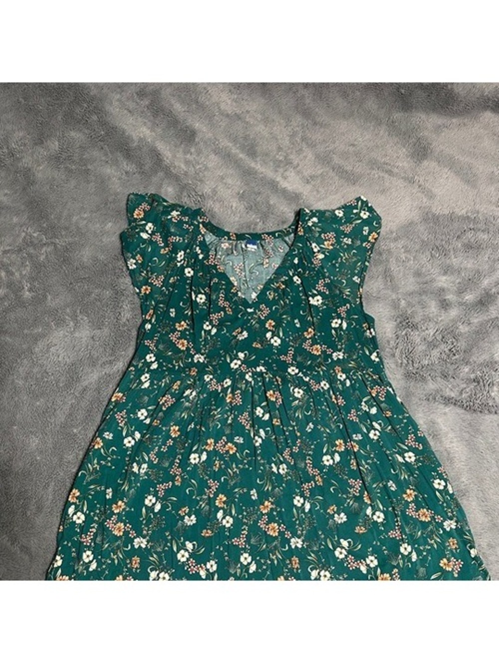 Old Navy Green Floral Flutter Sleeve Fit & Flare Dress Size Medium
